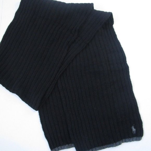 Ralph Lauren Polo Men's Blended Wool Classic Scarf, Black/Gray Trim One Size - Picture 7 of 8